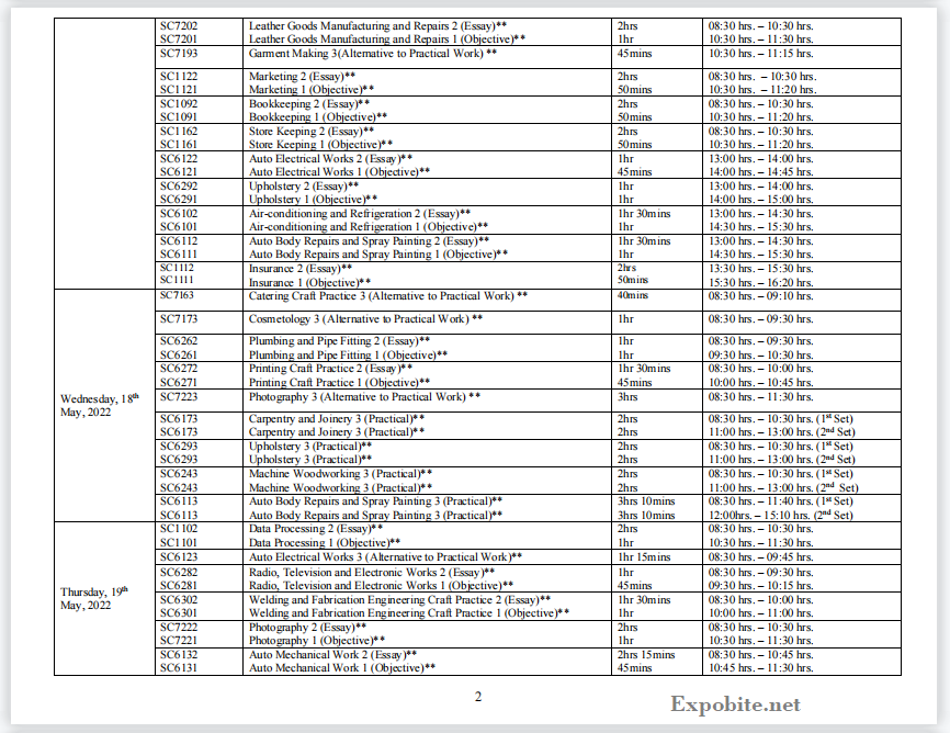 Waec Timetable 2022 Image