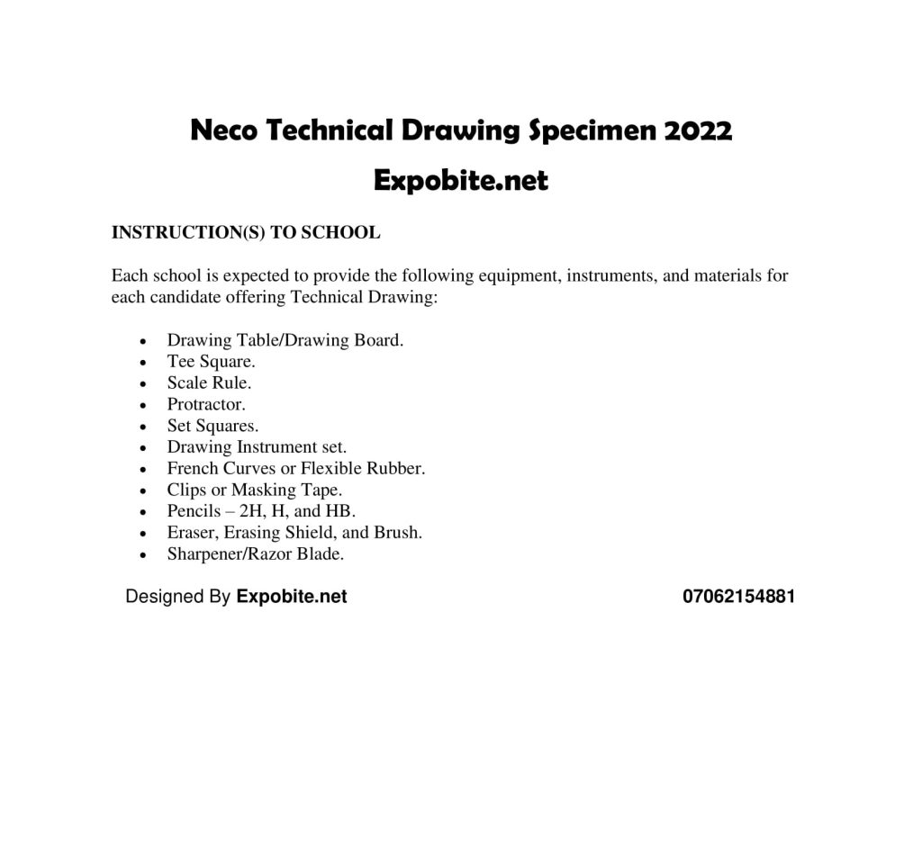 Neco Technical Drawing Practical Specimen 2022