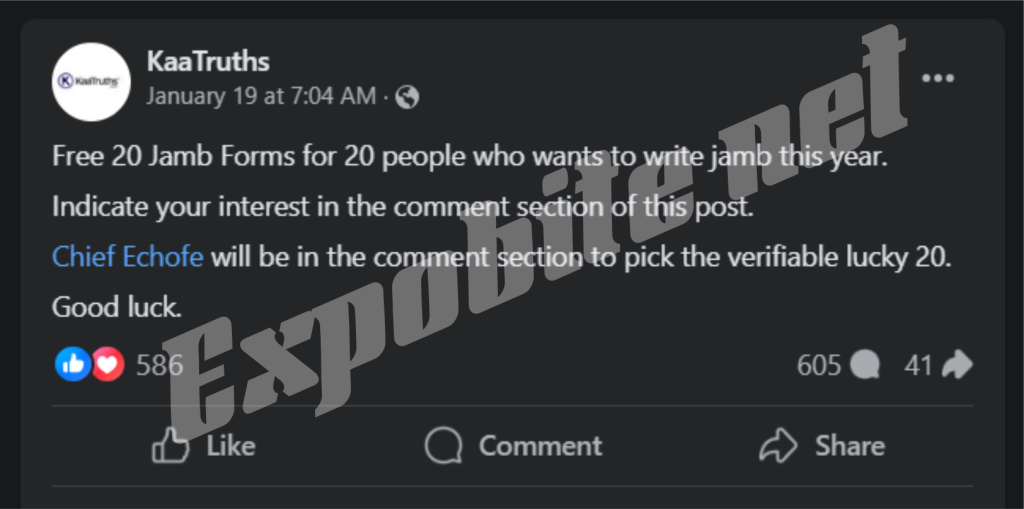 Apply Now: Nigerian Man Offers to Buy 20 JAMB Forms for People